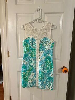 Lilly Pulitzer White Lace & Aqua Floral Sundress